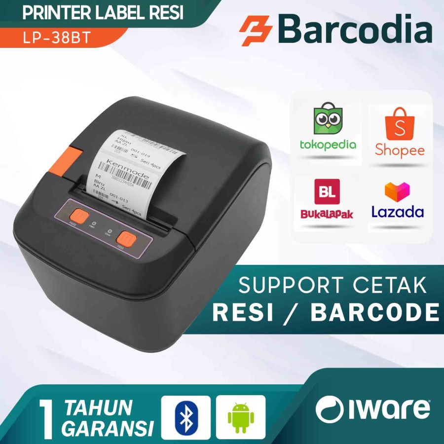 PRINTER BARCODE LABEL THERMAL / LABEL PRINTER 3&quot; IWARE LP-38BT BLUETOOTH + USB