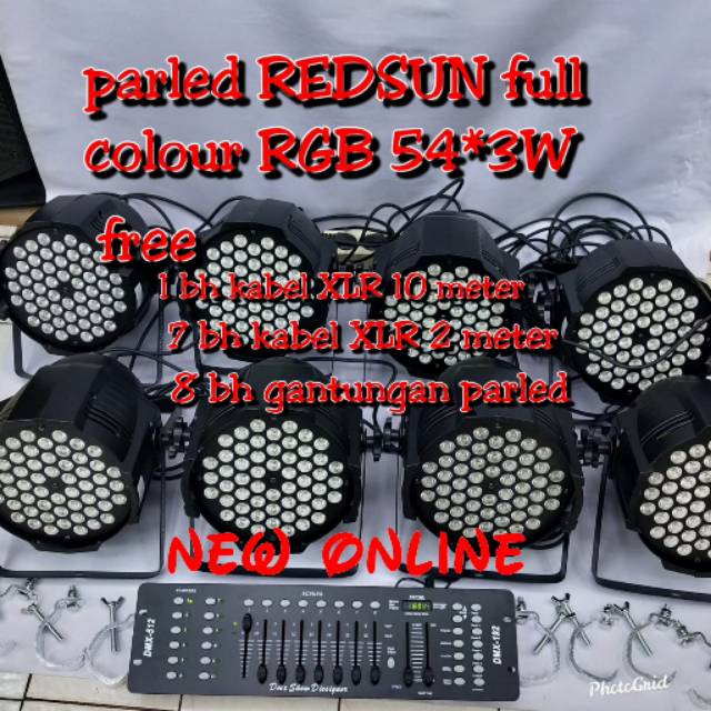 Paket 8bh parled redsun full colour 54*3w + mixer lighting DMX 512