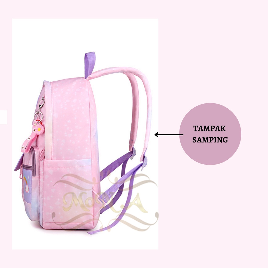 [MONA] FREE GANTUNGAN TAS PELANGI -TAS SEKOLAH RANSEL ANAK SD/SMP/SMA CEWEK WARNA TIE DYE PELANGI RAINBOW CANTIK LUCU WATERPROOF (TAHAN AIR) M0179 - KUALITAS  IMPORT PREMIUM UNGU