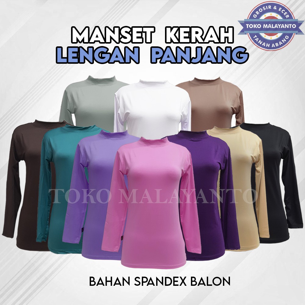 Baju Manset Kebaya Lengan Panjang Wanita Polos Bahan Spandek Balon Licin Dalaman Perempuan Hitam Put