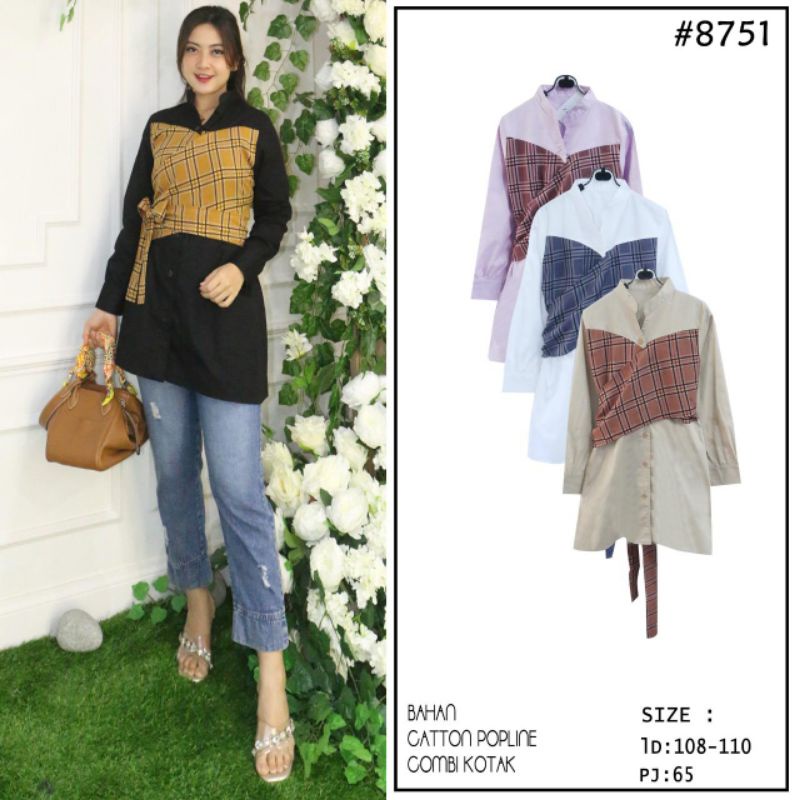 ATASAN COTTON/KATUN COMBI KOTAK FASHION KOREA IMPORT TUNIK COMBISET