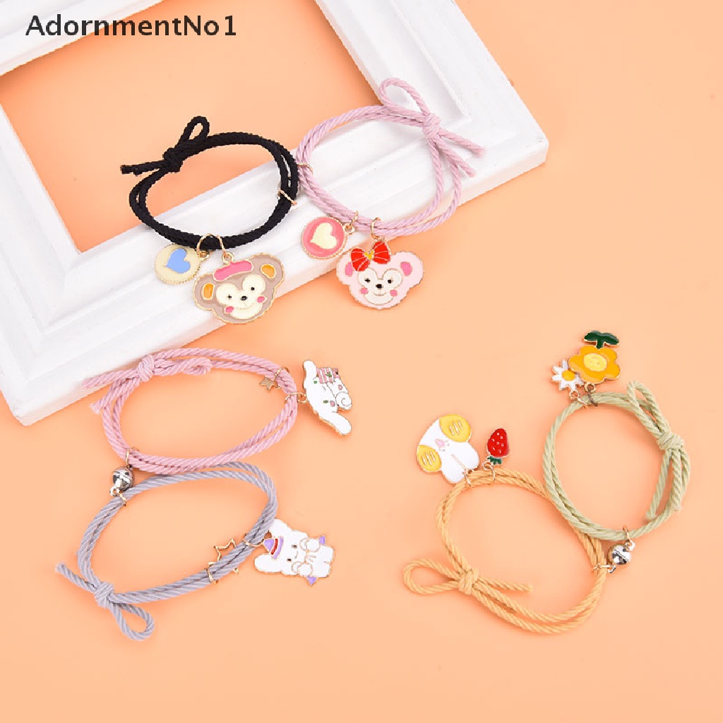 (AdornmentNo1) 2pcs / Set Gelang Tangan Pasangan / Pria / Wanita Magnet Motif Kartun Lucu