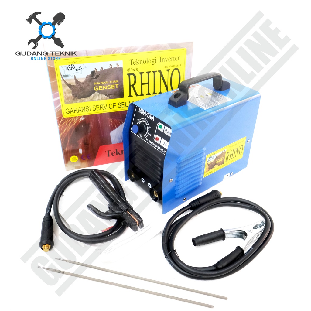 Mesin Las RHINO MMA 120A BIRU 450W++ / Mesin Trafo Travo Las Inverter Rhino MMA 120 A 450 Watt