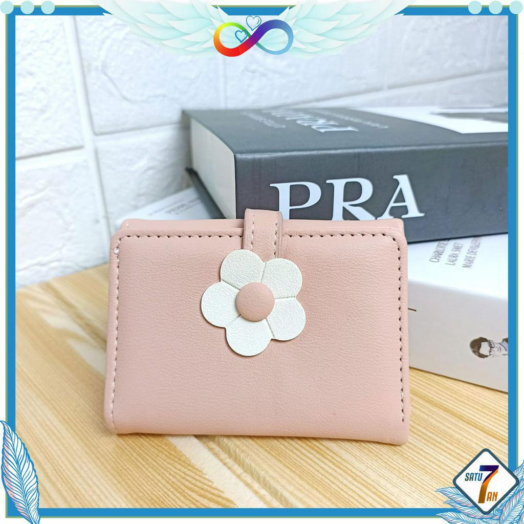 Dompet Lipat Wanita Motif Bunga Fashion Style Korea Dompet Cewek Mini Women Wallet PU Satu7an D75