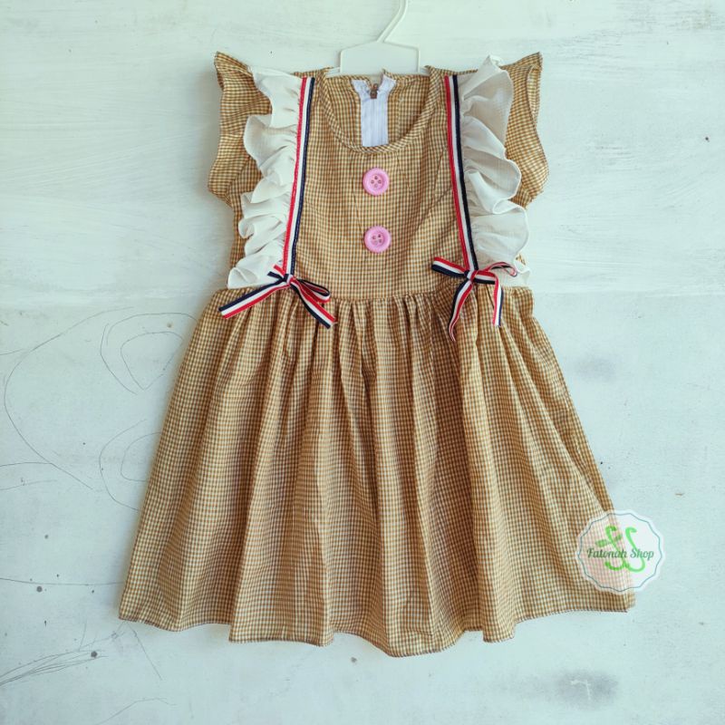 Dress anak 1 2 3 4 5 tahun gaun anak cewek ruffle rempel perempuan baju lucu ( dress RUFFLE kotak)