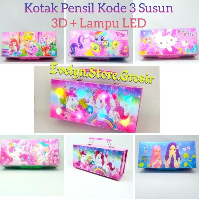 

KOTAK PENSIL KODE 3D + LAMPU LED 3 SUSUN LOL UNICORN AVENGERS FROZEN