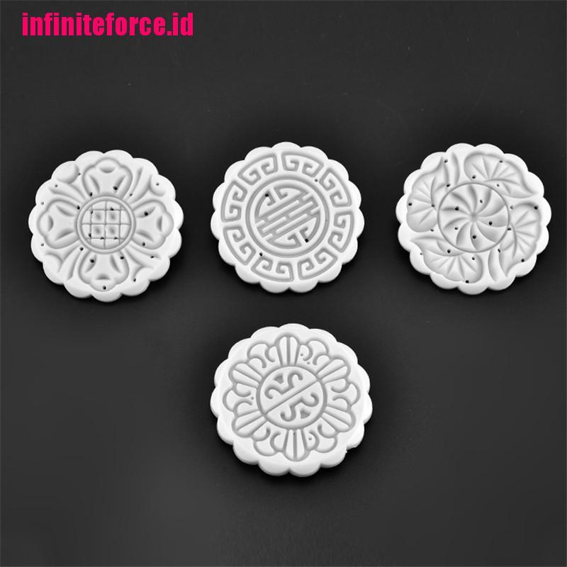 4 Stamps Flower Mooncake Moon Cake DIY Round Mold Baking Craft Tool Set