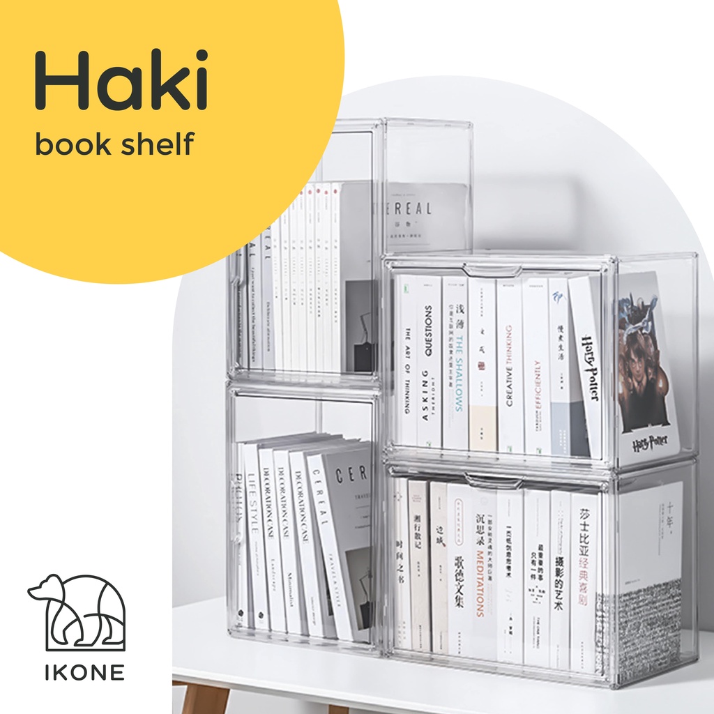 【IKONE】HAKI Transparent Acrylic Book Magazine Organizer Container Box Transparan Premium Berkualitas Kotak Penyimpanan Bening Akrilik Organiser Estetik Storage Box Serbaguna Penutup