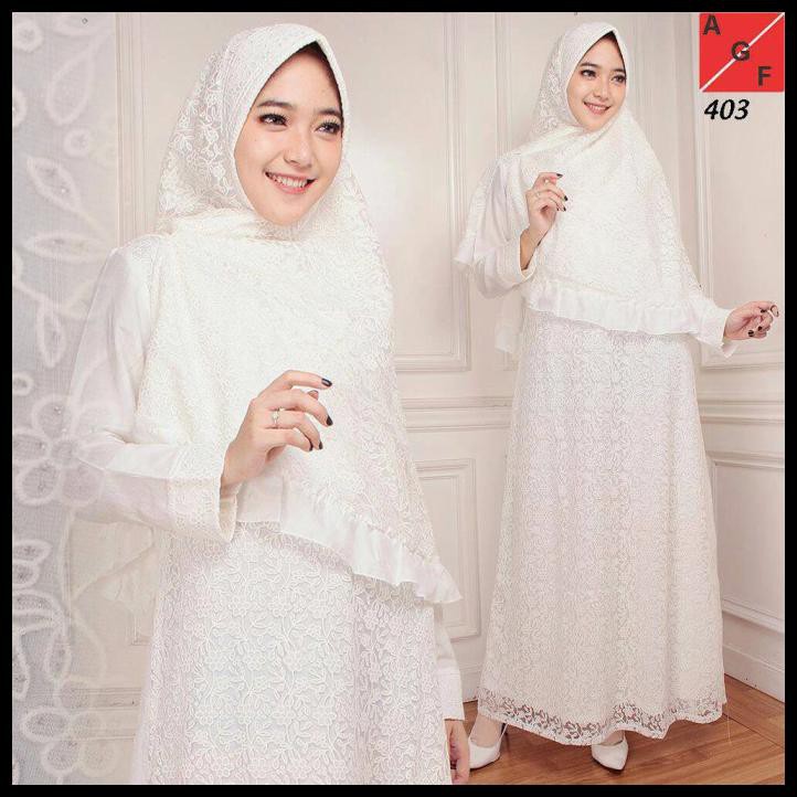 Gamis Wanita Warna Putih Gamis Brukat Putih Premium Baju Gamis Lebaran