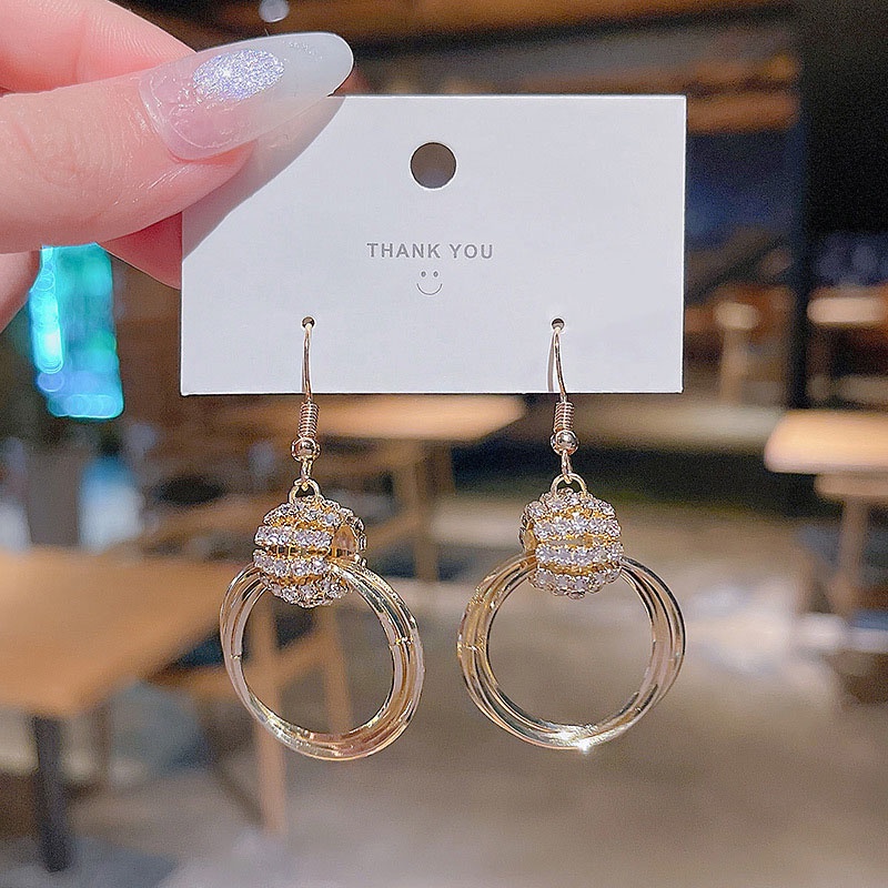 Anting Kait Gantung Bahan Sterling silver 925 Desain Lingkaran Hollow Hias Berlian Untuk Wanita