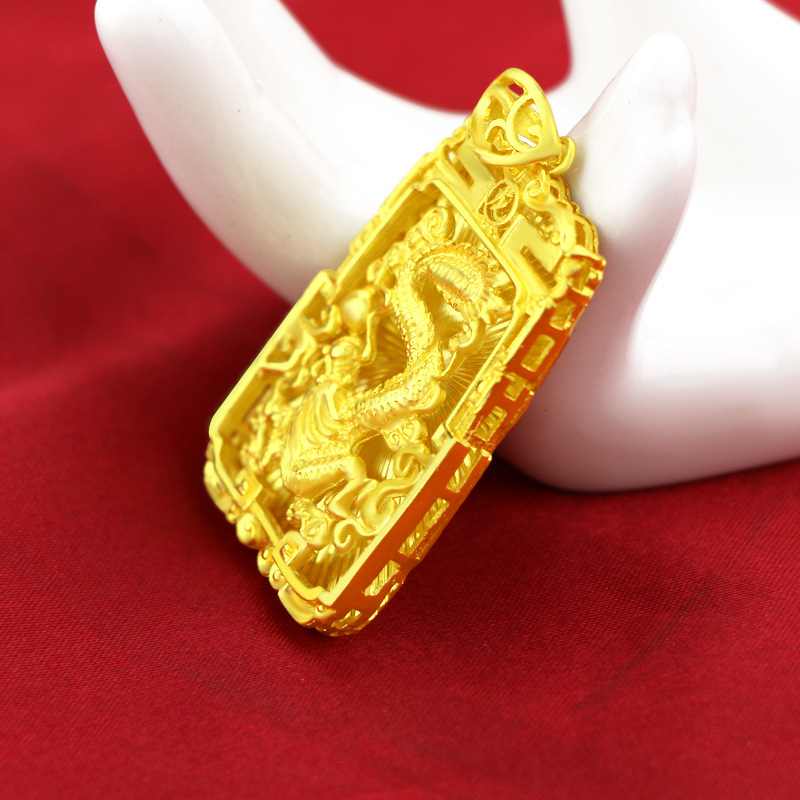 Kalung Rantai Emas Asli Kadar 375 Dengan Liontin Tag Meja Bentuk Naga Untuk Pria