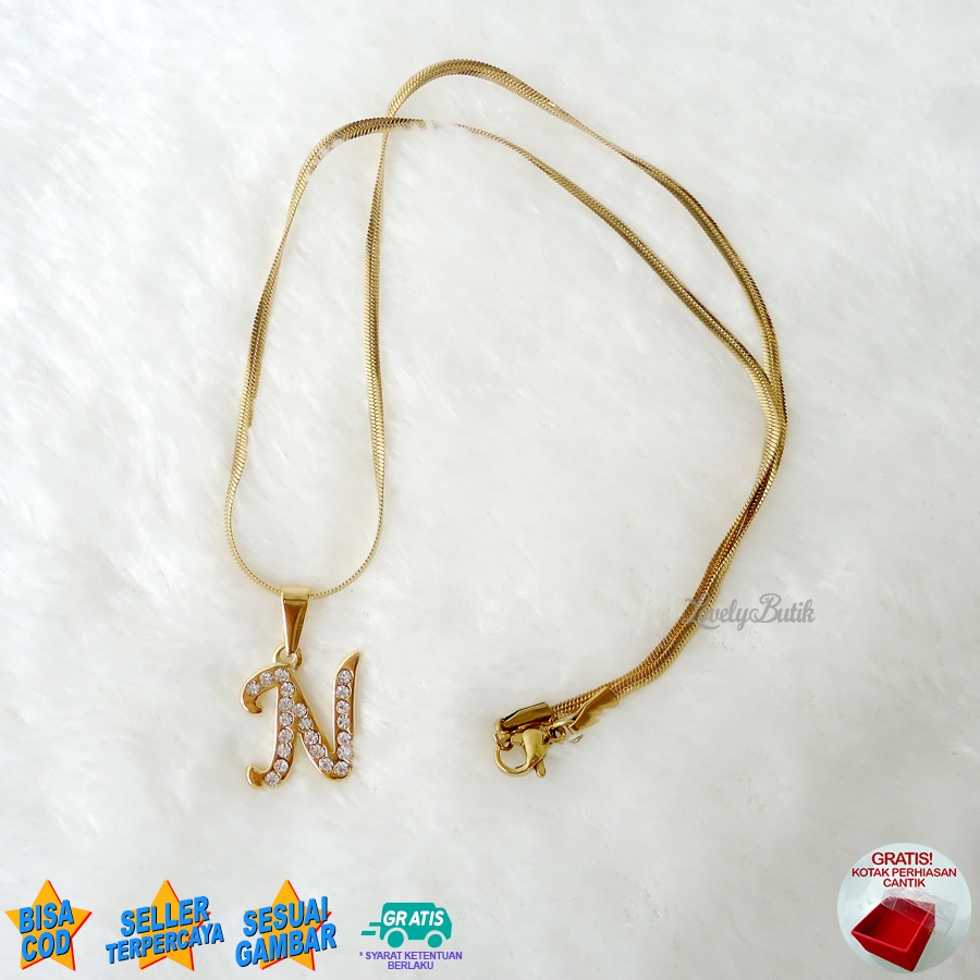 Lovelybutik - Kalung Inisial Huruf Titanium anti karat Kalung hurup Abjad Alphabet Ins N Klasik Bonus Kotak Perhiasan