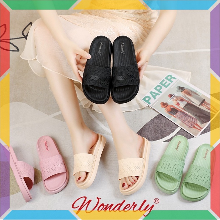 2001WL3 Sandal Selop Jelly Karet Wanita Wonderly Sendal Slop Cewek Rajut Rajutan Batik Glanzton