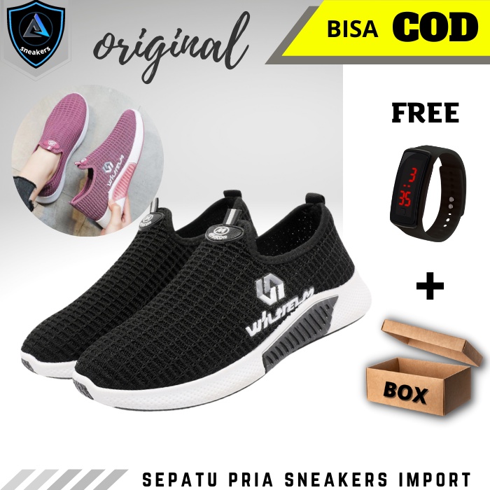 Sepatu Sneaker Wanita Import Korea Terbaru 2022 Keren Kekinian Casual Santai Original Hitam Tali Bah