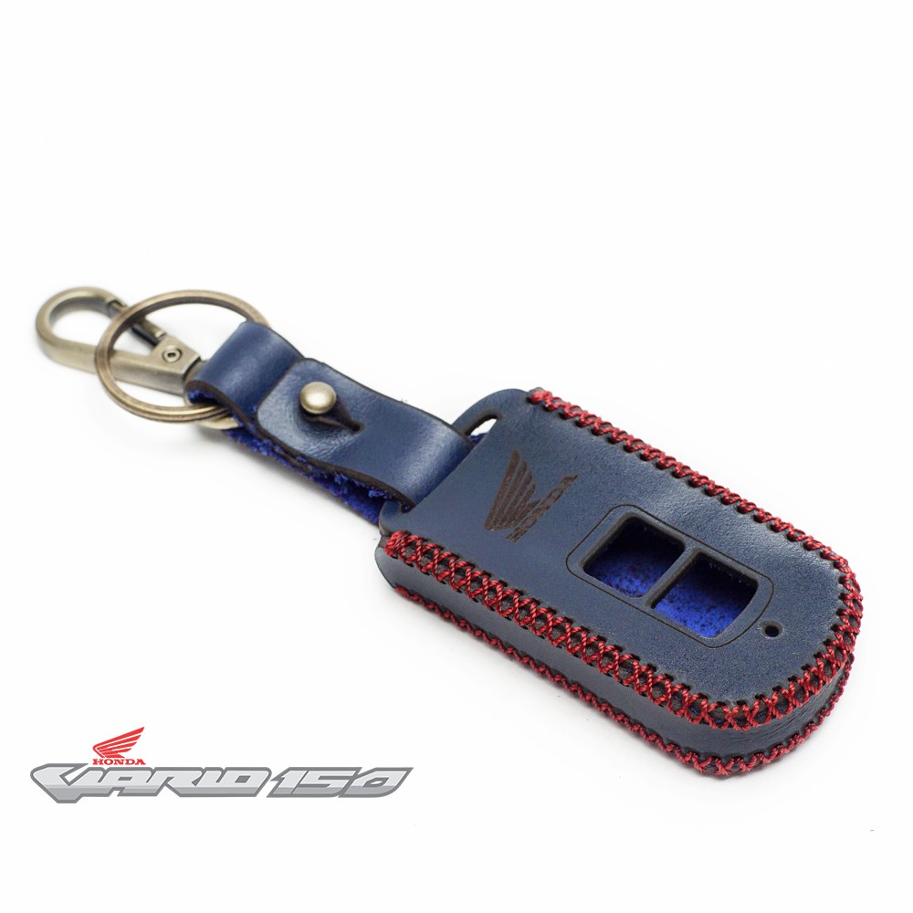 Sarung Remote Kunci Smart key Honda Vario 150 Kulit Asli - Navy Buka