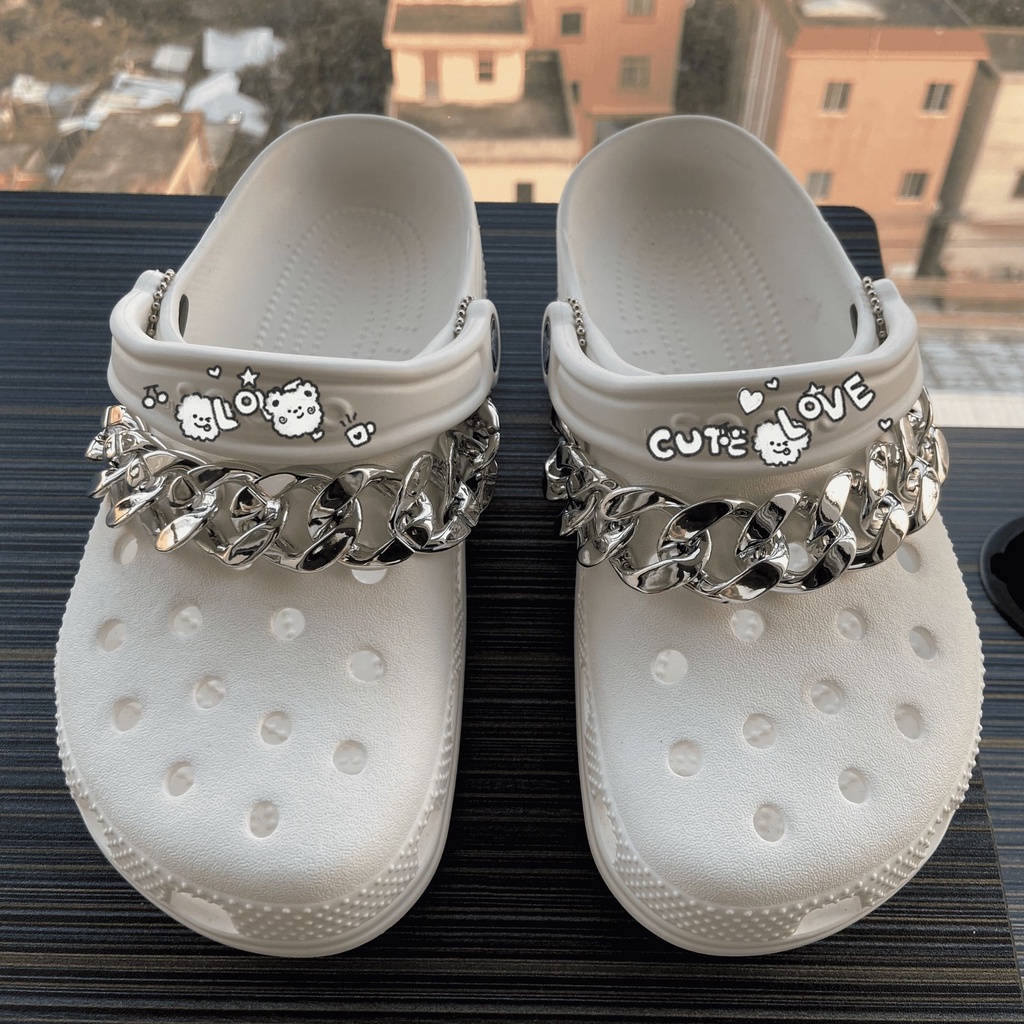 2pcs Rantai croc jibz Warna Emas Silver Untuk Dekorasi Sepatu