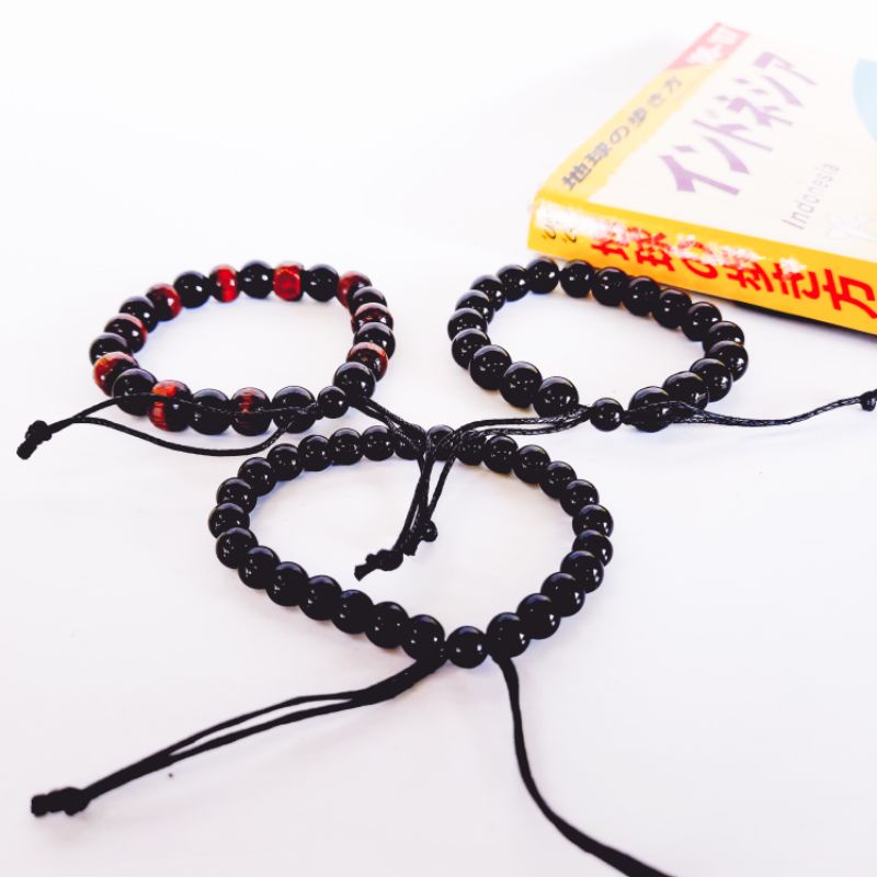 Gelang Tangan Pria Dan Wanita Motif Bola Hitam Polos Tali Handmade Model Limbad