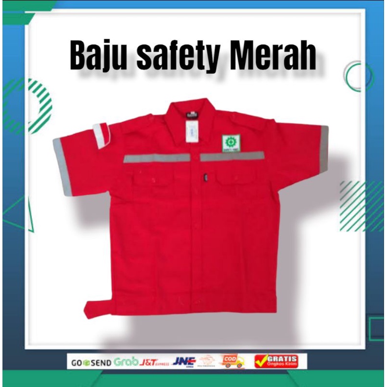baju safety/baju safetu lengan pendek/Baju safety plus logo k3 dan logo bendera/Baju Safety Bahan Dr