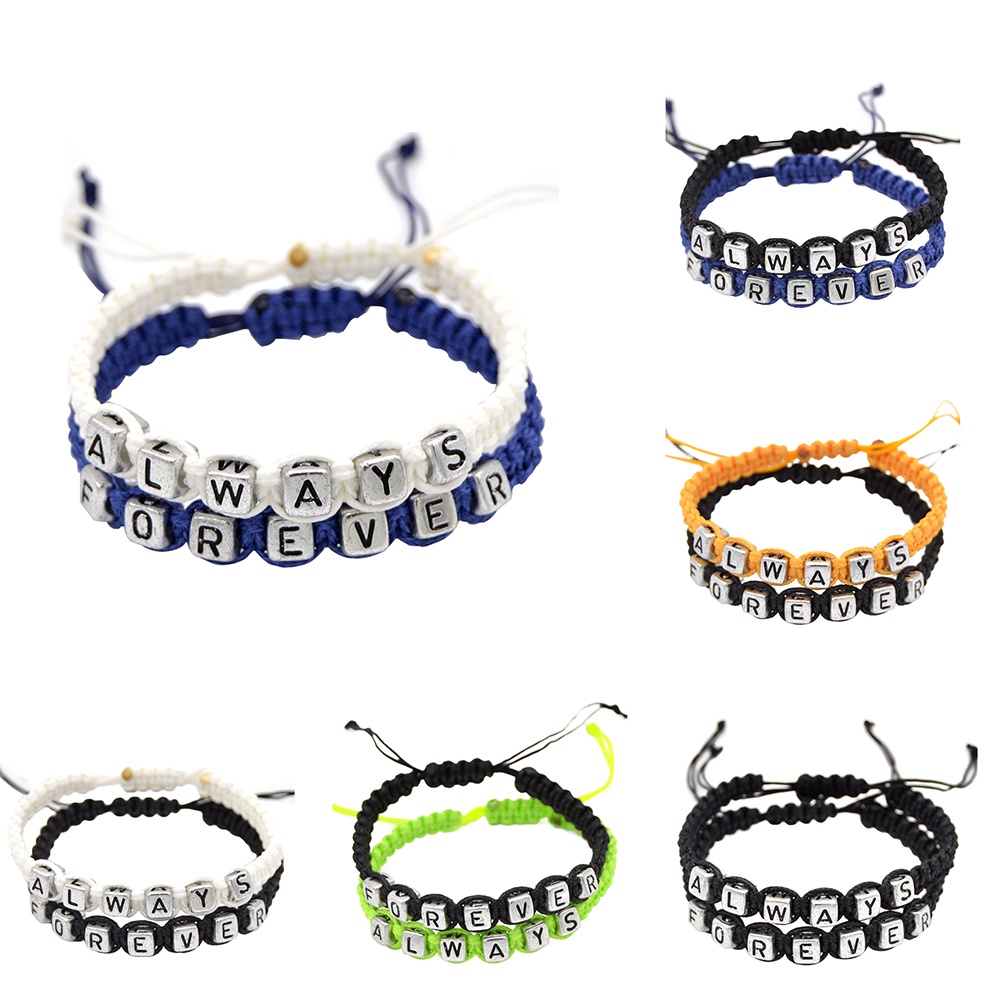 Hu Hu Hu Hu Hu Alat Bantu Pasang Kacamata♡ 2pcs Gelang Tali Rajut Adjustable Tulisan Always Forever Untuk Pasangan
