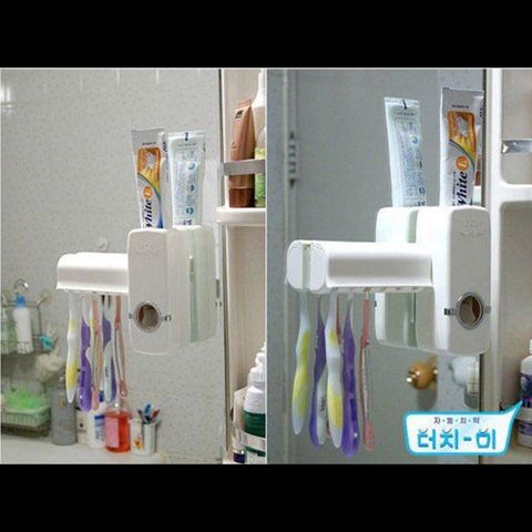 New Toothpaste Dispenser & Brush Set White