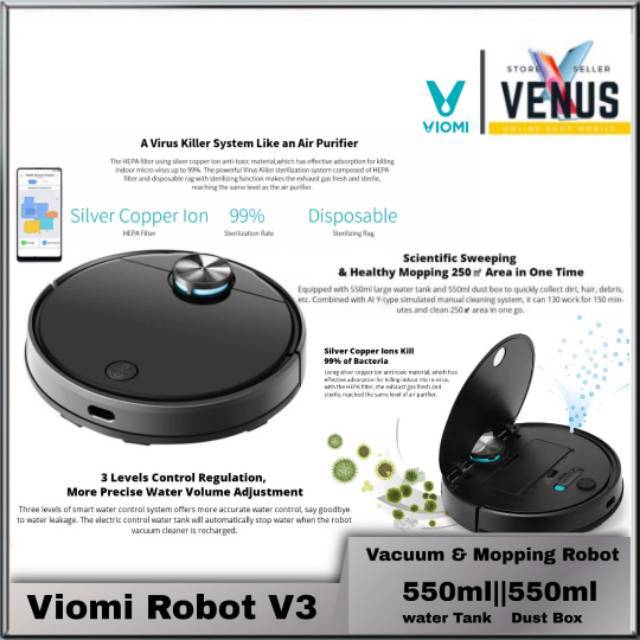 Viomi V3 2600pa Suction 2in1 - Anti Virus Robot Vacuum Cleaner