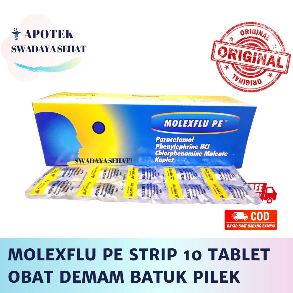 MOLEXFLU PE Biru - Biasa Hijau Strip 10 Tablet - Obat Demam Pilek Molex Flu Hidung Tersumbat
