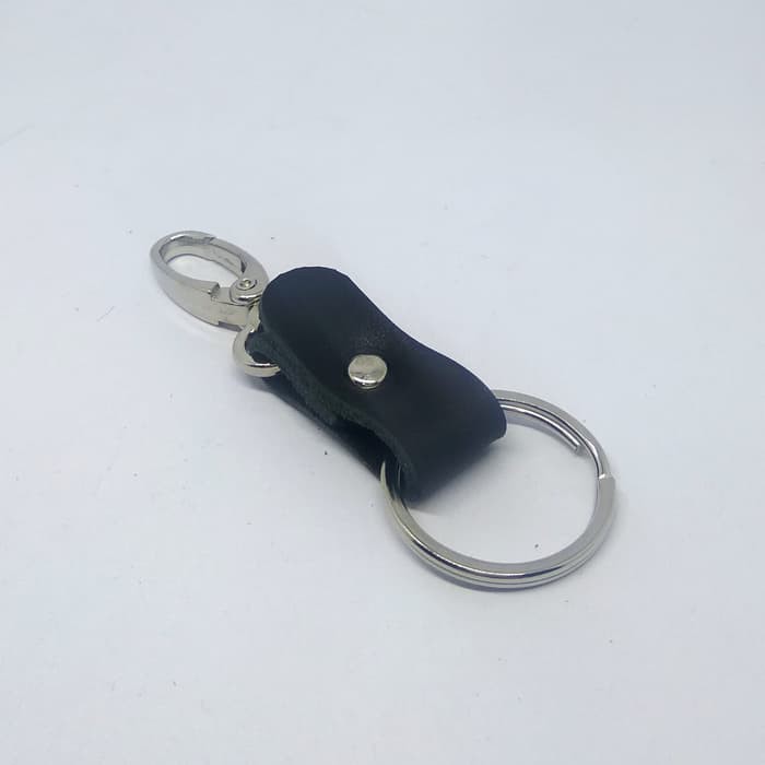 gantungan kunci kulit asli model ramping simpel keychain hitam PHKC277