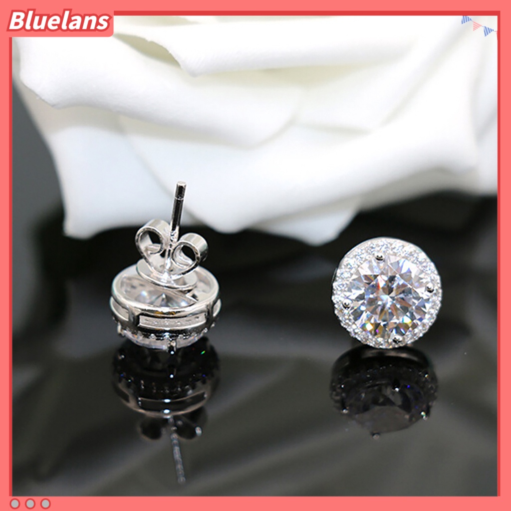 Bluelans Anting Stud Zircon Inlaid Serbaguna Warna Silver Untuk Pernikahan