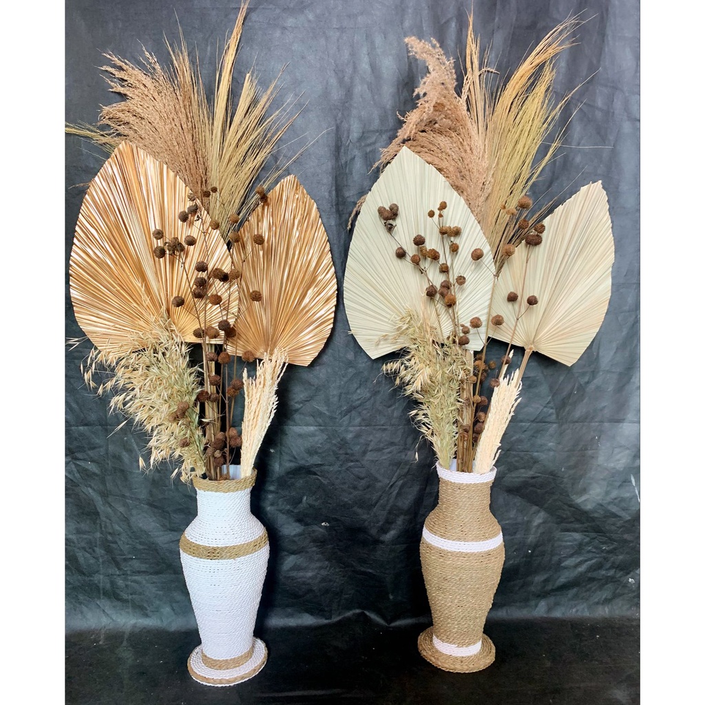 Jual DAUN KERING RUSTIC DEKORASI PALEM KERING DENGAN VAS 40 CM | Shopee