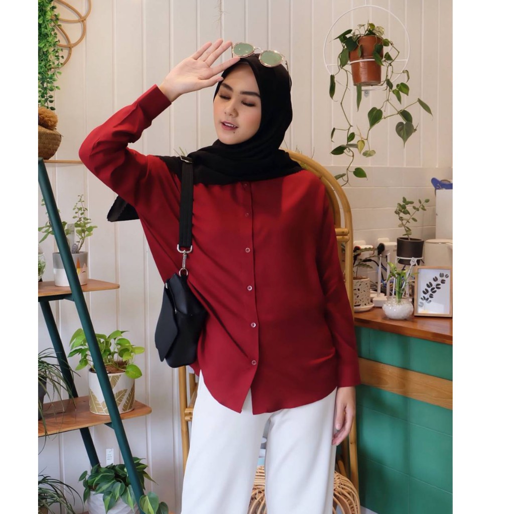 Lily Basic Shirt NEW Kemeja Wanita Polos Katun Rayon Tangan Panjang-4