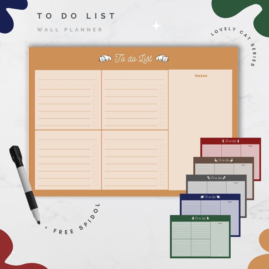 

Wall Planner Solucine - Lovely Cat Series (3) - Study Planner, To do List, Shopping List - Free spidol + Reuseable - A3 / A4