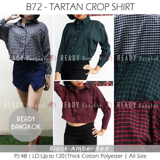 SALE Tartan Crop Shirt women top HIGH QUALITY IMPORT BANGKOK ATASAN KEMEJA WANITA