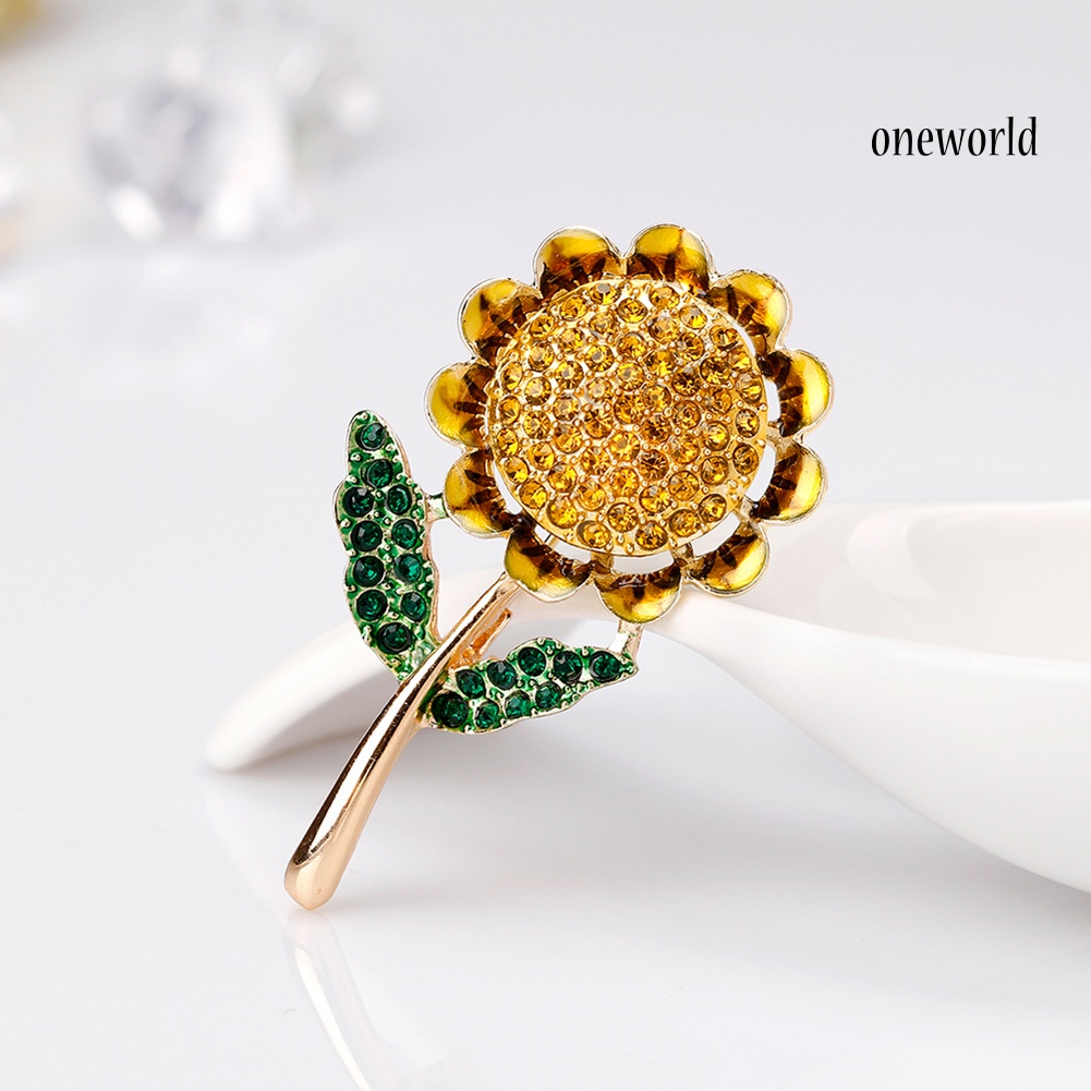 OW@ Fashion Shiny Rhinestone Sunflower Enamel Women Collar Brooch Pin Jewelry Gift