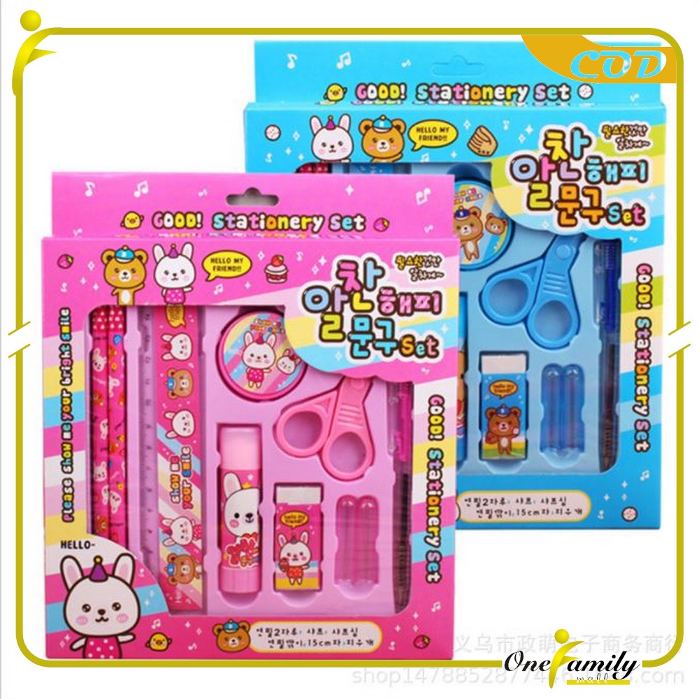 ONE-A26 Alat Tulis Set 8in1 Karakter Stationery Kids / Paket Alat Tulis Anak TK / Set School Supplies for Child Writing Gift Eraser Ruler