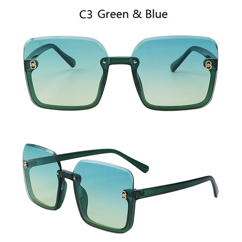 Kacamata Hitam Wanita Model Kotak Oversize Half Frame Untuk Musim Panas / Outdoor