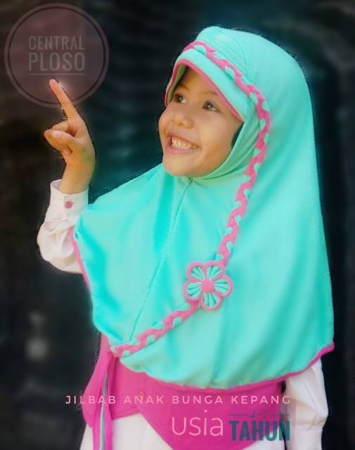 Jilbab Anak Warna Cantik dan Menarik dengan Kepang Bunga Bahan Kaos Super