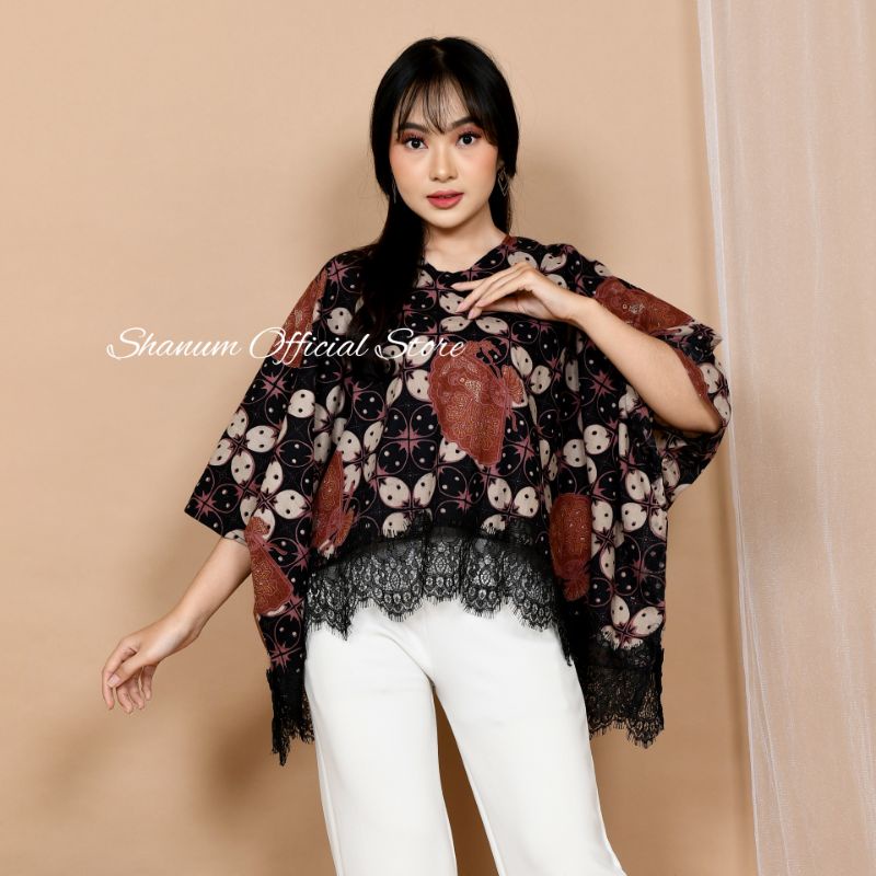 BLOUSE BATIK BATWING LACE/ BLOUSE OVERSIZE MOTIF  KAWUNG KIPAS/ BLOUSE BATIK KONDANGAN/KERJA/KULIAH