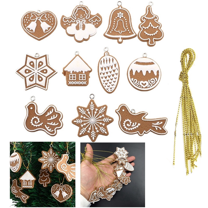 11pcs Ornamen Gantungan Kunci Bentuk Pohon Natal Bahan Polymer Clay Untuk Dekorasi