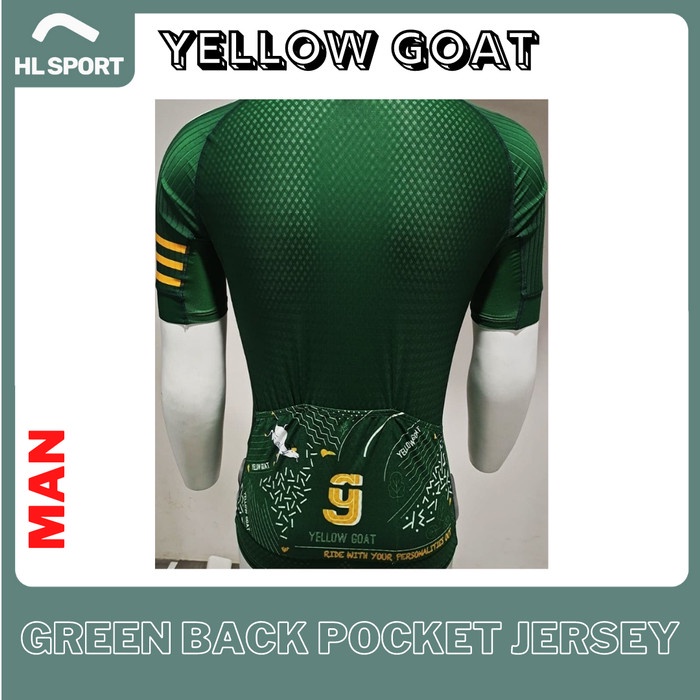 Yellow Goat Cycling Jersey Sepeda Green Back Pocket Man