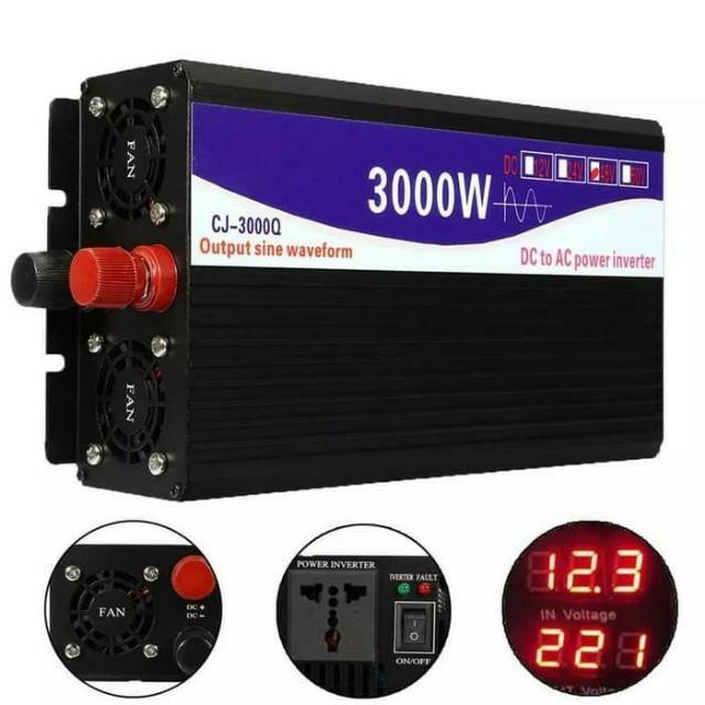Inverter 3000W Inperter 3000Watt 3000 W 3000 Watt Pure Sine Wave Dc 12v Ke Ac 220V Perubah Tegangan