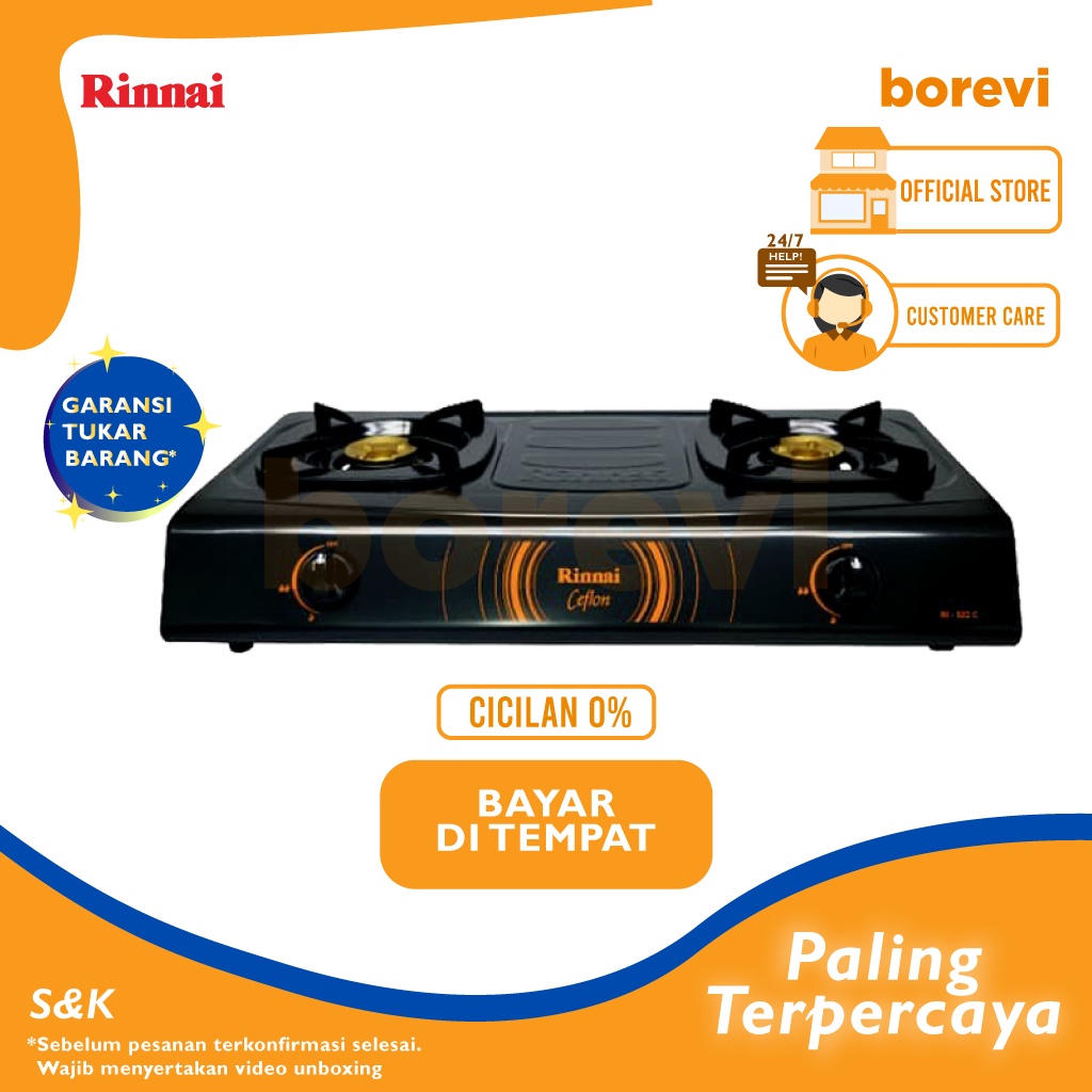 KOMPOR GAS 2 TUNGKU RINNAI RI 522C / KOMPOR CEFLON