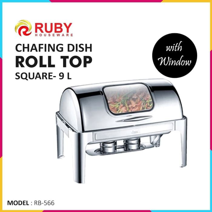 RUBY RB-566 Square Roll Top Chafing Dish with Window 9Lt - Stainless