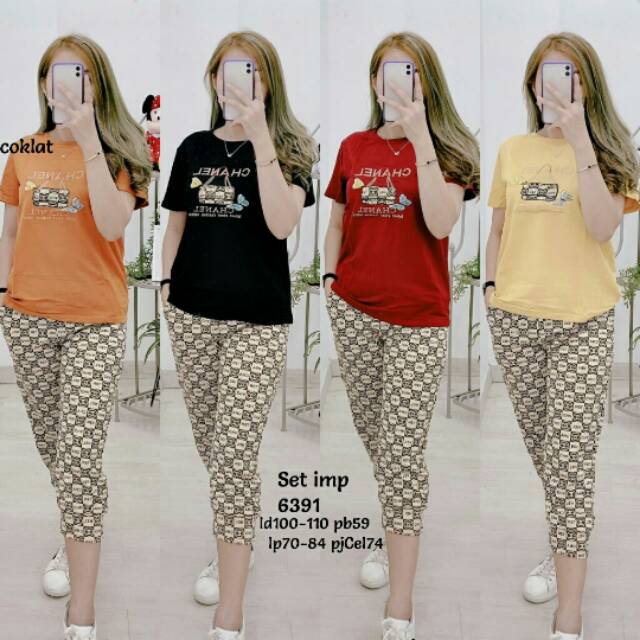 SETELAN KAOS+CELANA PREMIUM IMPORT WANITA KOREA BANGKOK MURAH CHANEL 6391