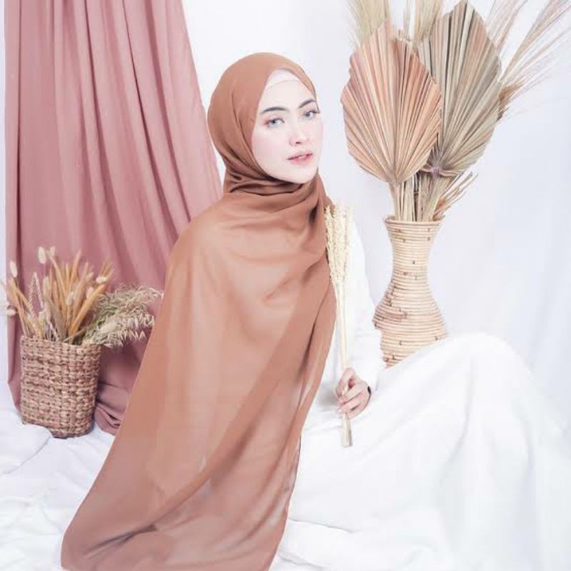 BISA COD! PASHMINA BELLA SQUARE DOUBLE HYCOUNT 175X75CM-khaki