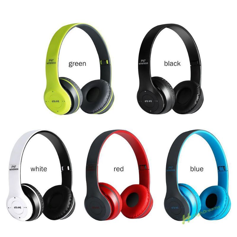 HEADPHONE Bluetooth Gaming Headset 2 in 1;Wireless dan kabel Pro Bass headset Bluetooth p47 P 47 headset + mic