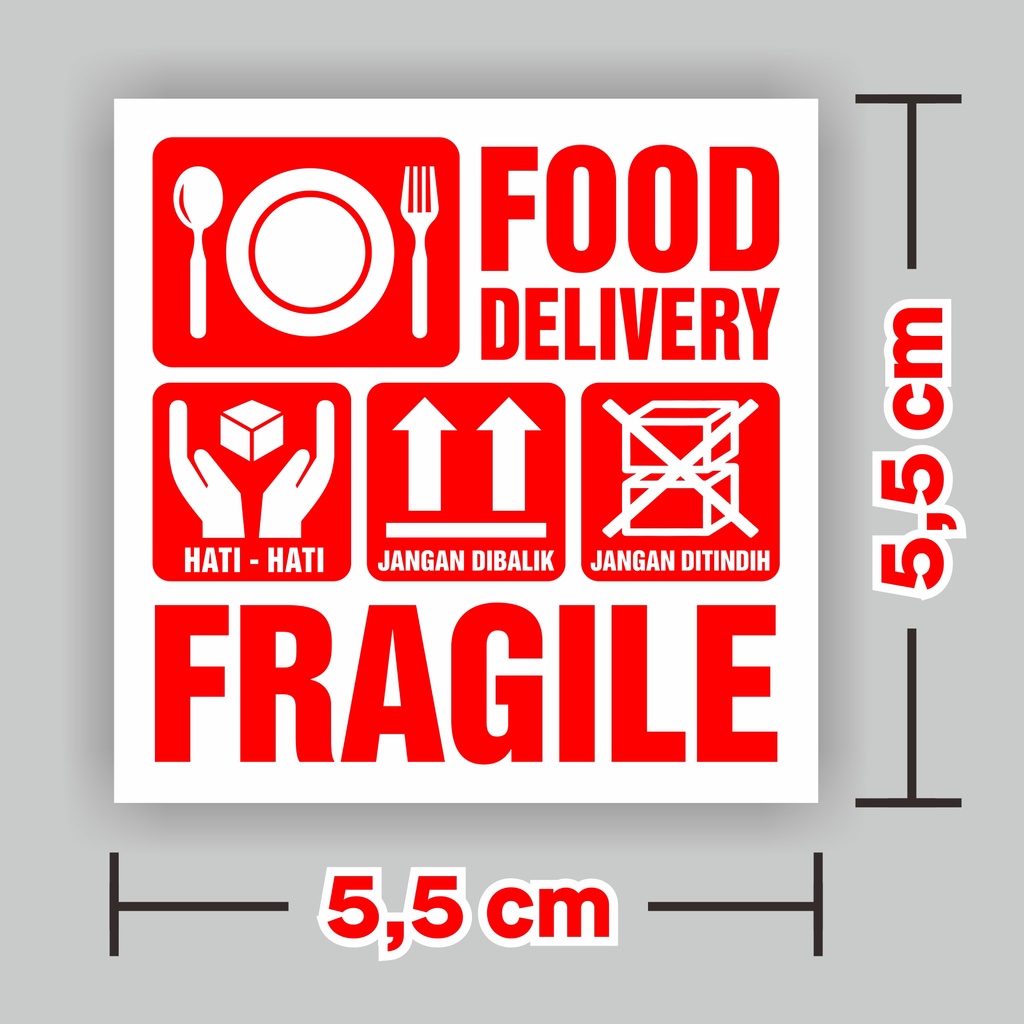 Sticker Label Food Delivery Stiker Pengiriman Makanan Fragile 5,5 x 5,5 cm. 1 pak isi 100 pcs-Dasar Putih