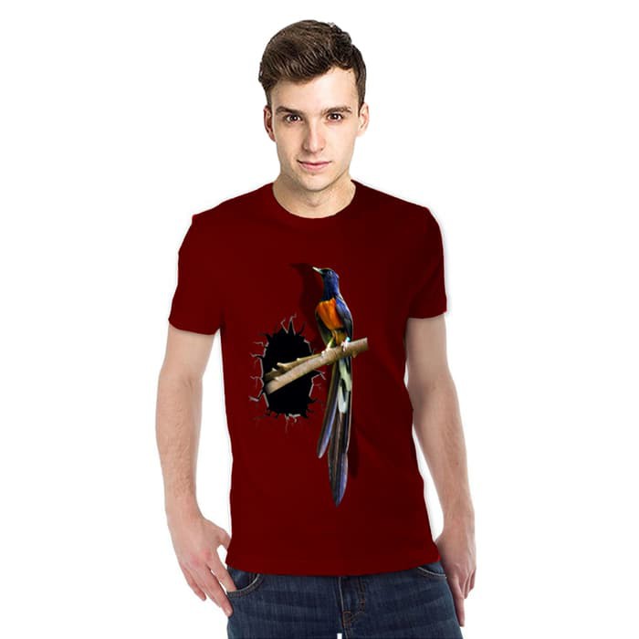 Jual NS kaos 3D Elengant Murah Burung Murai Batu Grow Maroon Navy Orange Diskon