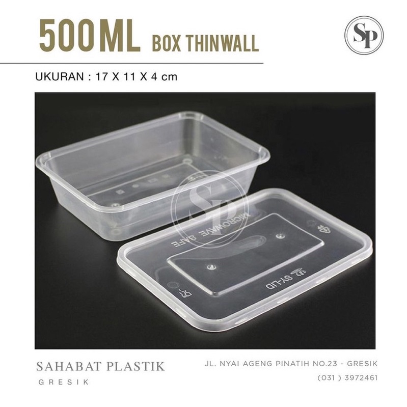 25PCS BOX THINW 500 ml REC PERSEGI PANJANG / TEPAK MAKAN 17x11 cm / TEMPAT PLASTIK UKURAN 17