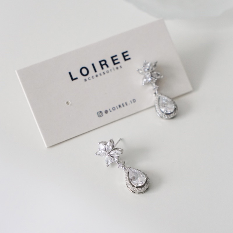 ESTELLE | Wedding Collection - Zirconia Dangle Stud Bridal Earrings - Anting Wanita