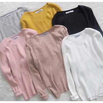 Shara Brilliant Top stradivarius / Kaos Wanita Vneck / Kaos Rajut Wanita Murah / BY Calamary Shop
